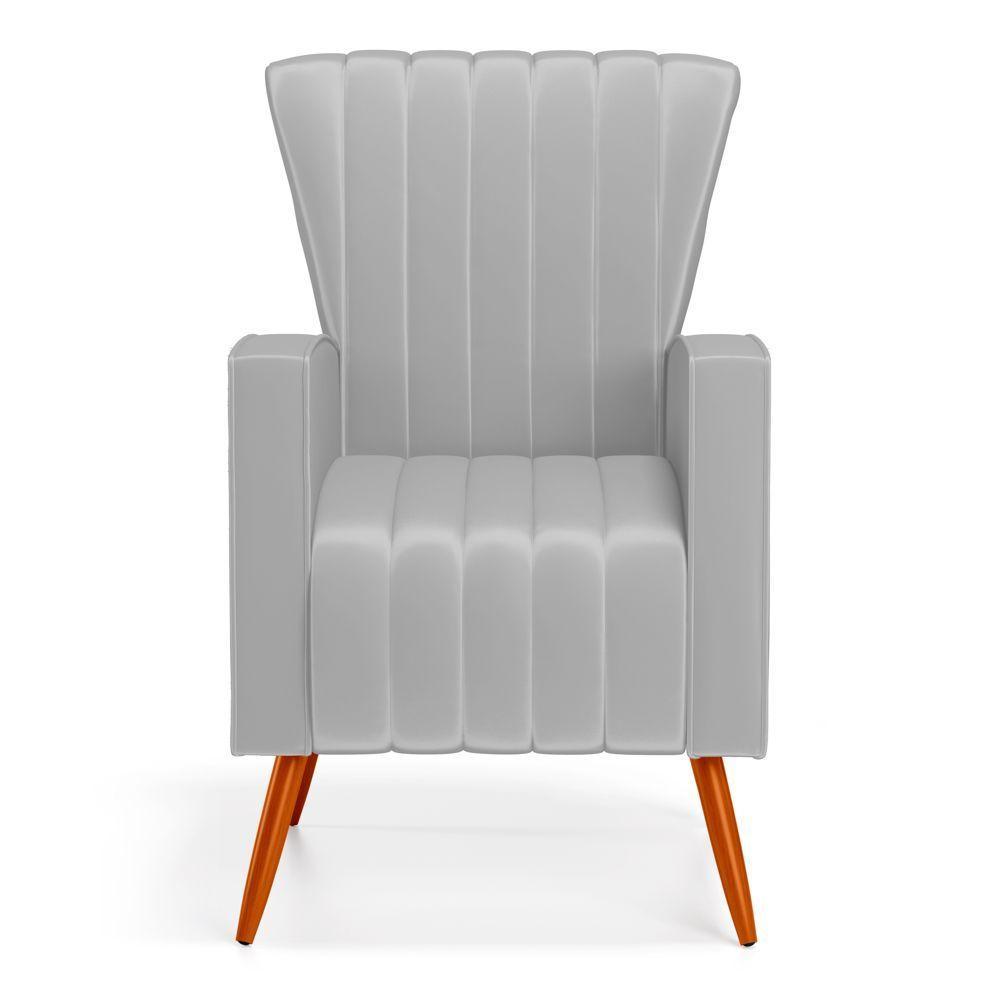 Poltrona Decorativa Melody Com Pés Palito Veludo Cinza Claro - Desk Design - 5