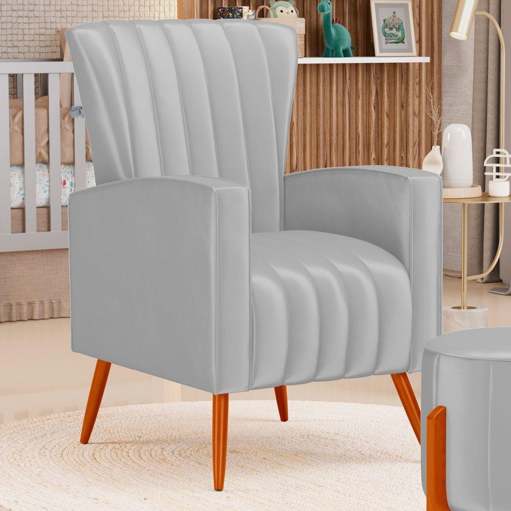 Poltrona Decorativa Melody Com Pés Palito Veludo Cinza Claro - Desk Design - 6