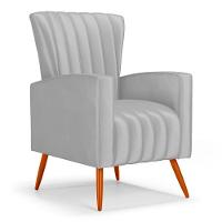 Poltrona Decorativa Melody Com Pés Palito Veludo Cinza Claro - Desk Design - 1