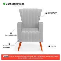 Poltrona Decorativa Melody Com Pés Palito Veludo Cinza Claro - Desk Design - 3