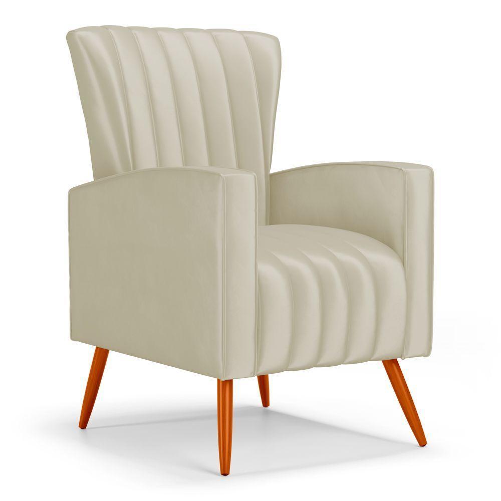 Poltrona Decorativa Melody Com Pés Palito Veludo Bege - Desk Design - 1