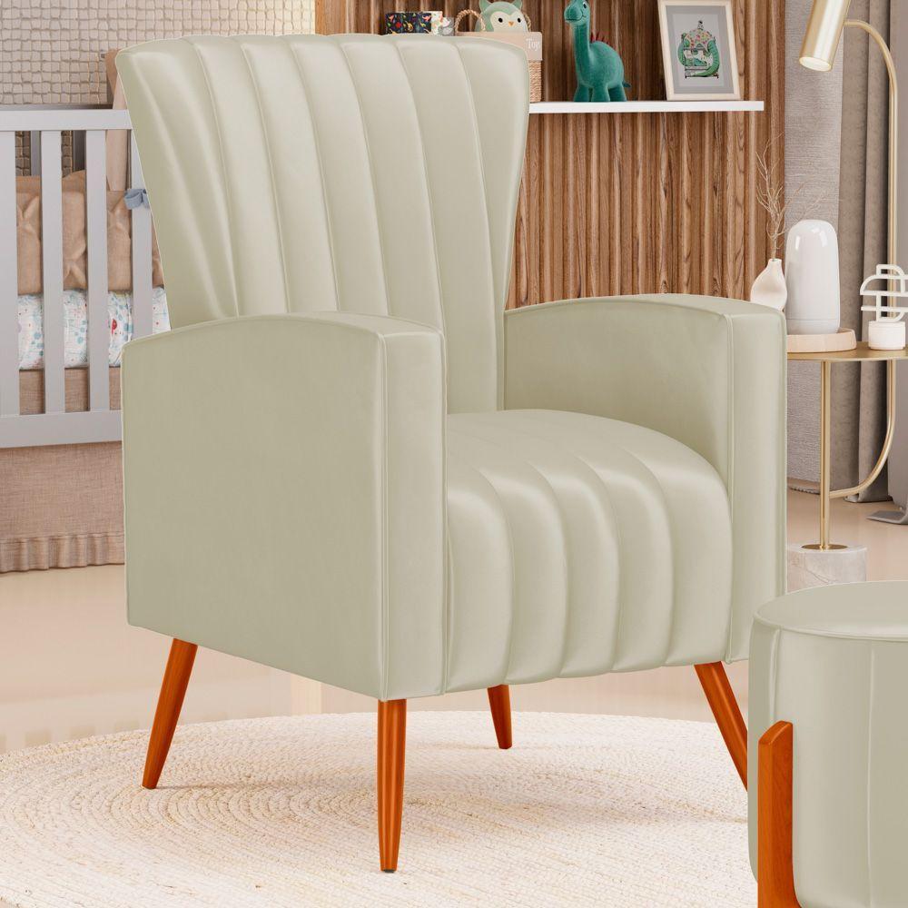 Poltrona Decorativa Melody Com Pés Palito Veludo Bege - Desk Design - 5