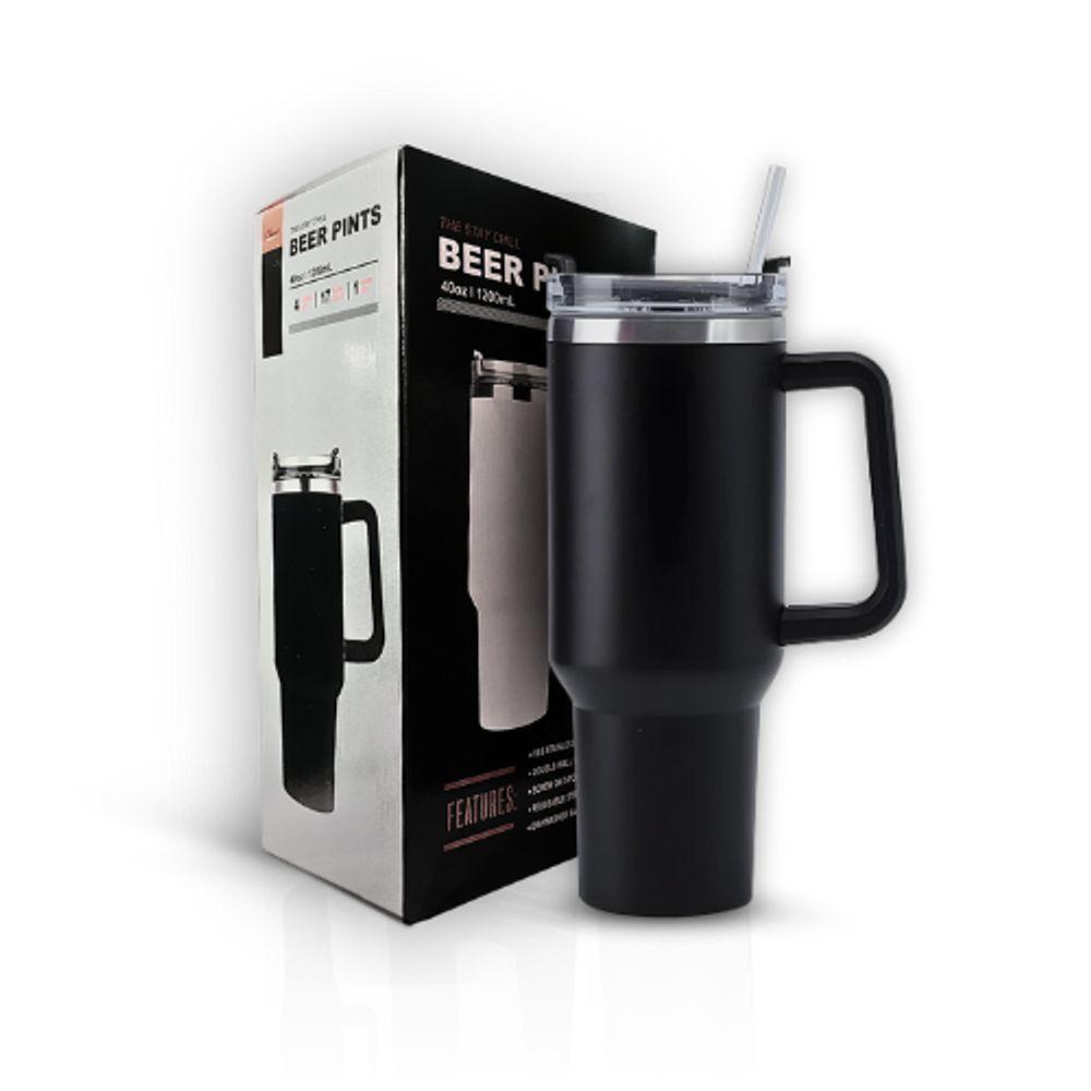Copo Térmico Grande 1200 Ml Canudo Parede Dupla Cor Preto - 1