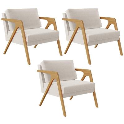 Kit 3 Poltronas Decorativas Pietra L02 Linho Cru Bege Lyam Decor