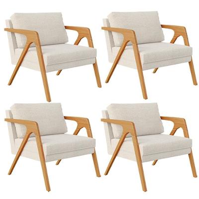 Kit 4 Poltronas Decorativas Pietra Sala Estar Linho Bege Lyam Decor