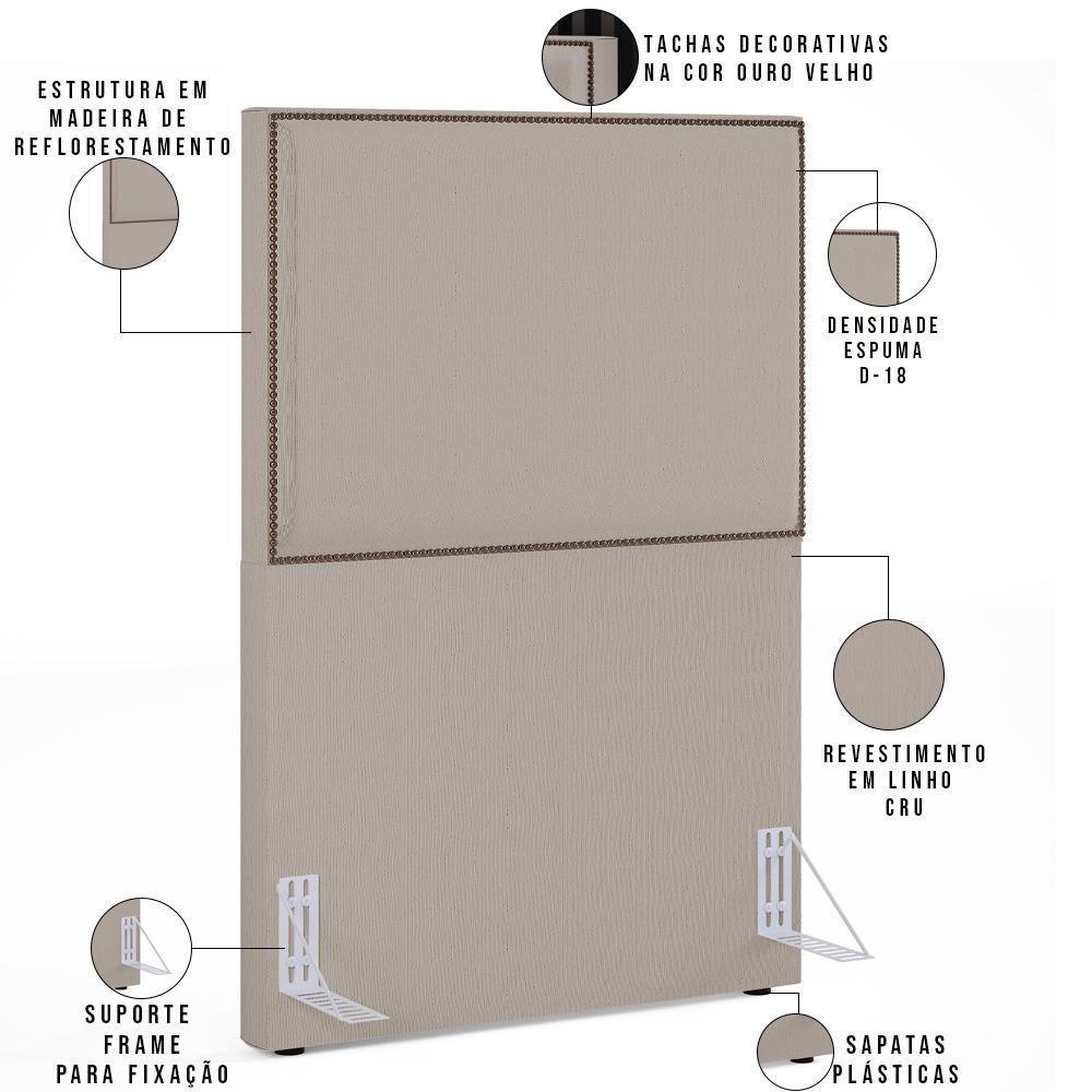 Cabeceira Cama Box Solteiro Com Tachas 100 Cm Linho Cru - 6