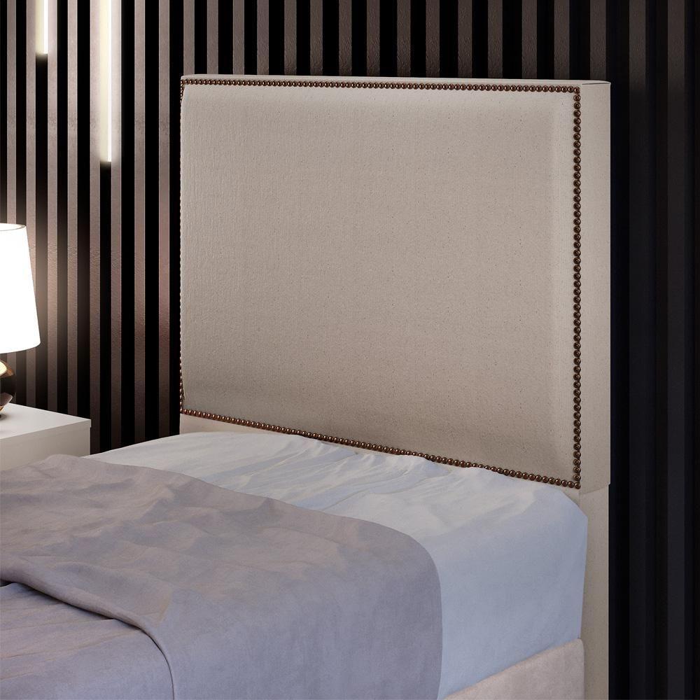 Cabeceira Cama Box Solteiro Com Tachas 100 Cm Linho Cru - 8