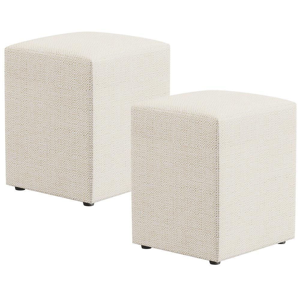 Kit 02 Puffs Quadrado L02 Linho Champagne - 1