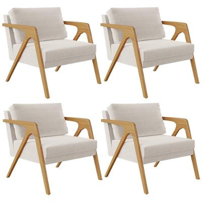Kit 04 Poltronas Decorativas Pietra Para Sala Linho Cru Bege Lyam Decor