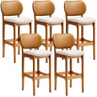 Kit 5 Banquetas Alta Betta Imbuia Whisky Linho Cru - 1