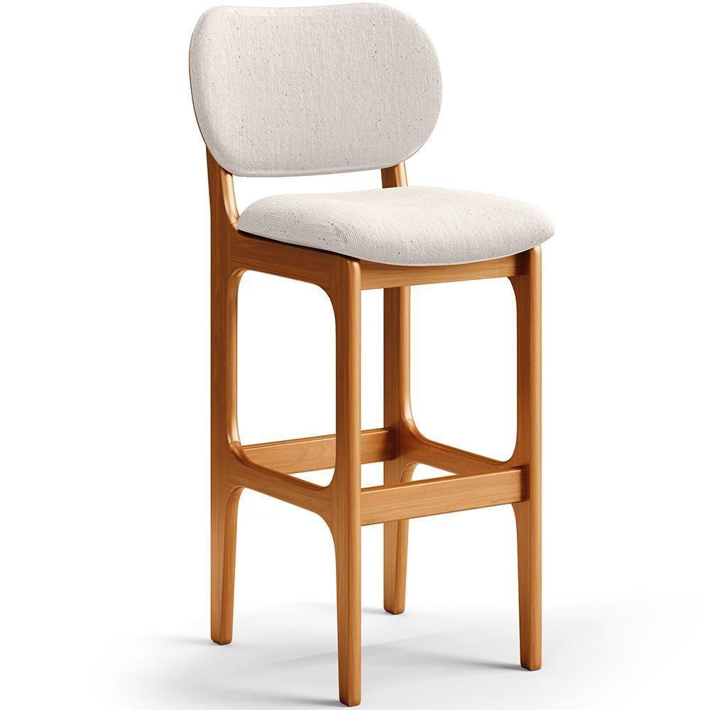 Kit 6 Banquetas Alta Betta Imbuia Linho Cru - 7