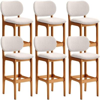 Kit 6 Banquetas Alta Betta Imbuia Linho Cru