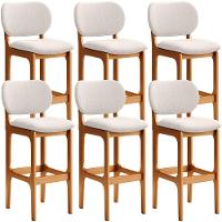 Kit 6 Banquetas Alta Betta Imbuia Linho Cru - 1
