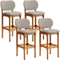 Kit 4 Banquetas Alta Betta Imbuia Linho Bege - 1