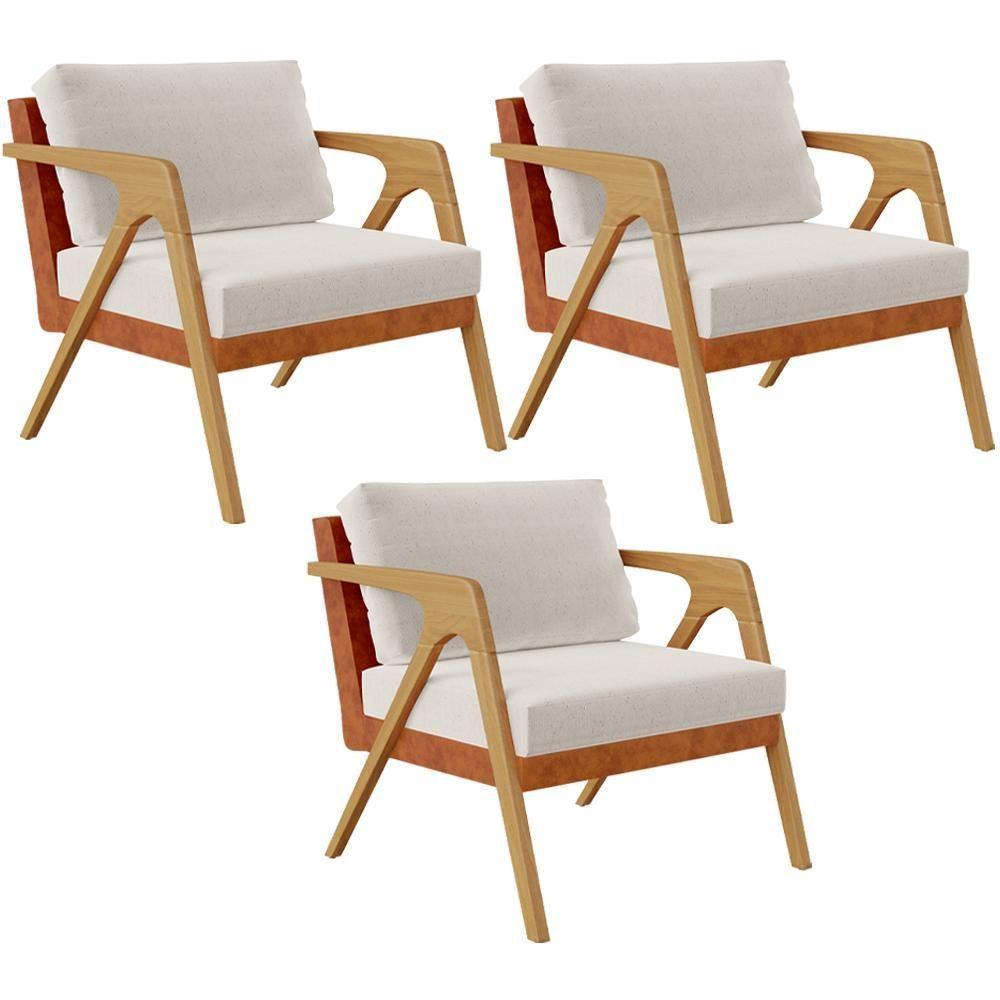 Kit 03 Poltronas Pietra L02 Couríssimo Camel Linho Cru - 1