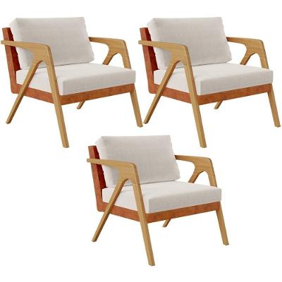 Kit 03 Poltronas Pietra L02 Couríssimo Camel Linho Cru