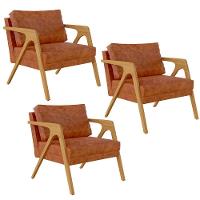 Kit 03 Poltronas Pietra Estrutura L02 Couríssimo Camel - 1