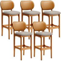 Kit 5 Banquetas Alta Betta Imbuia Whisky Linho Bege - 1