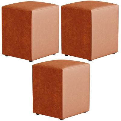 Kit 03 Puffs Quadrado L02 Decorativo Couríssimo Camel