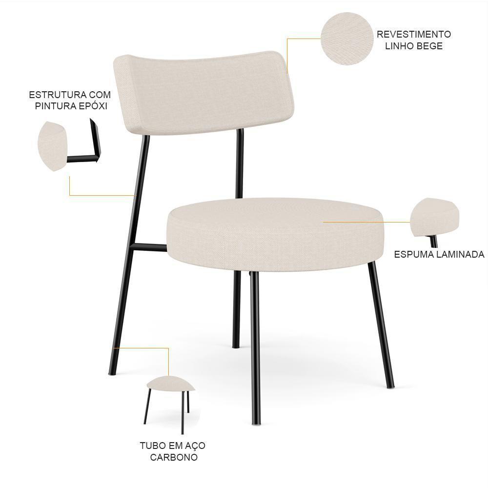 Kit 02 Poltronas Decorativas Para Sala De Estar Base Fixa Londres L02 Linho Bege - Lyam - 8