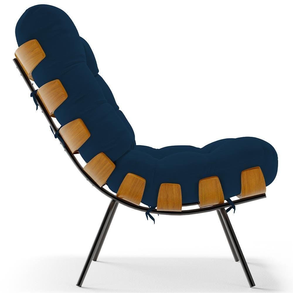Kit 2 Poltronas Decorativas Sala De Estar Costela L02 Suede Azul Marinho - Lyam Decor - 2