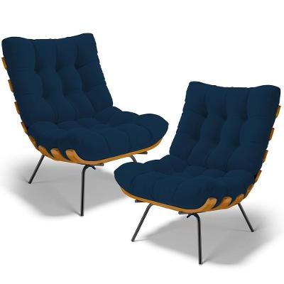 Kit 2 Poltronas Decorativas Sala De Estar Costela L02 Suede Azul Marinho - Lyam Decor