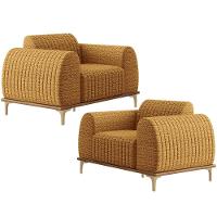 Kit 02 Poltronas Decorativa Base Madeira Pés D\'ouro Molino D02 Prime Bouclê Mostrada Pb-03 - Lyam - 1