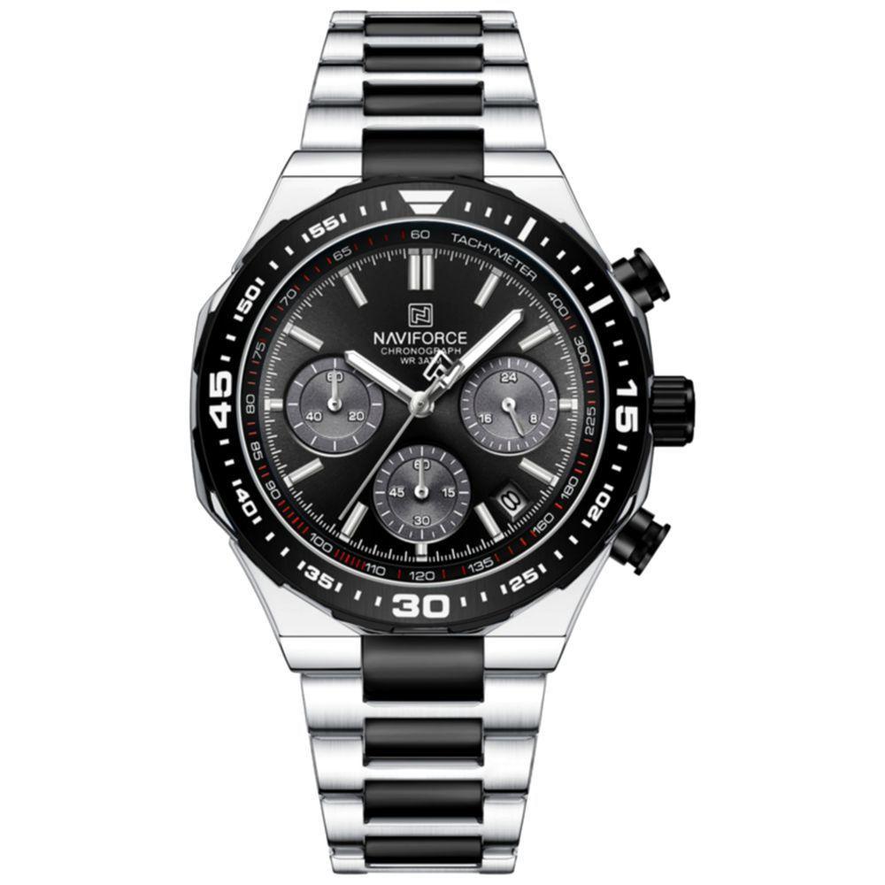 Relogio De Pulso Masculino De Quartzo Design Casual Esportivo Luminoso Impermeável Preto Prata - 1