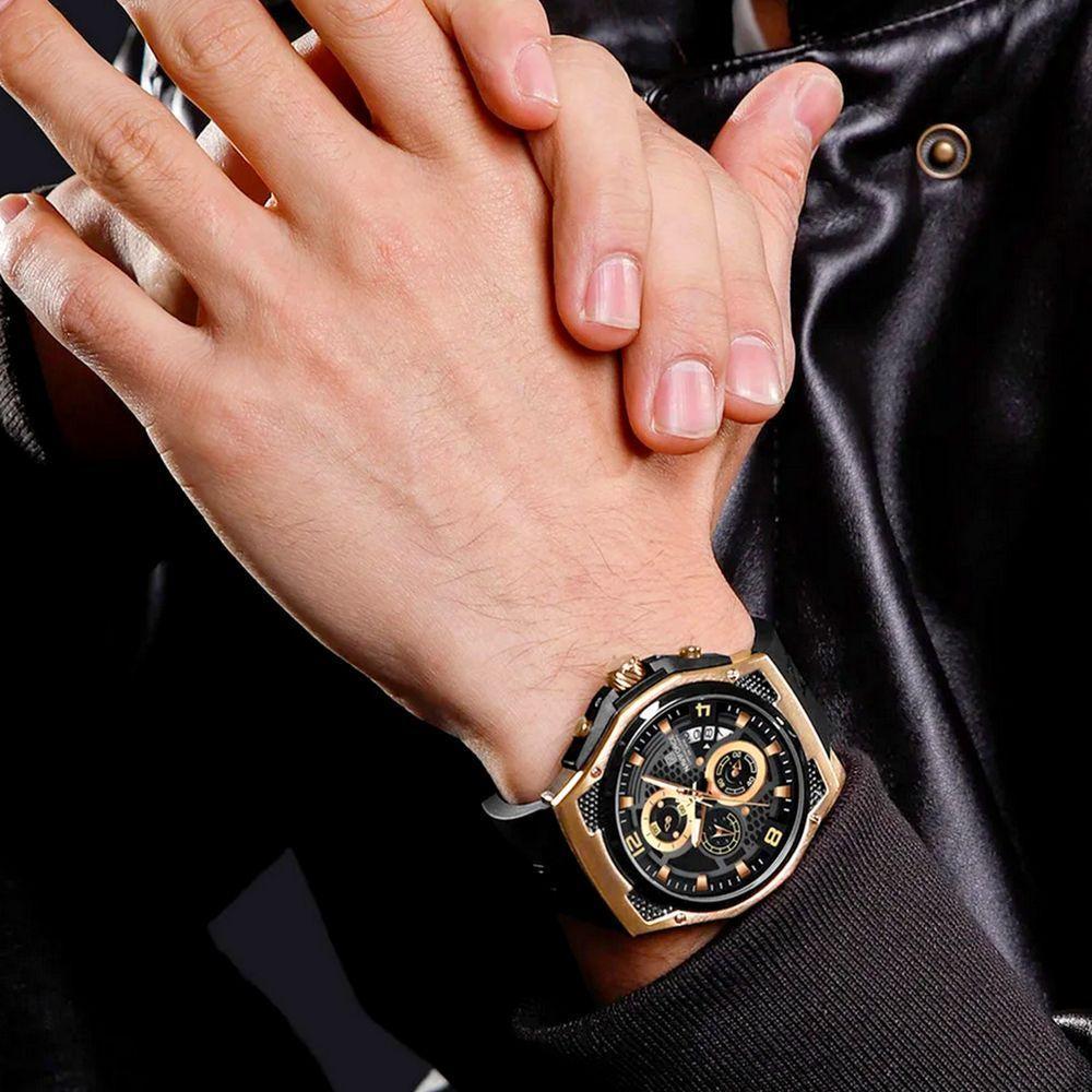 Relógio De Pulso Masculino Pulseira De Silicone Casual Esportivo Impermeável Preto Rose - 2