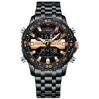 Relógio Analógico Masculino Impermeável Pulseira De Aço Inoxidável Digital Preto Rose - 1