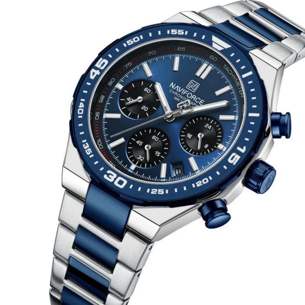 Relógio De Quartzo Masculino Com Pulseira De Aço Inoxidável Esportivo Impermeável Azul - 3
