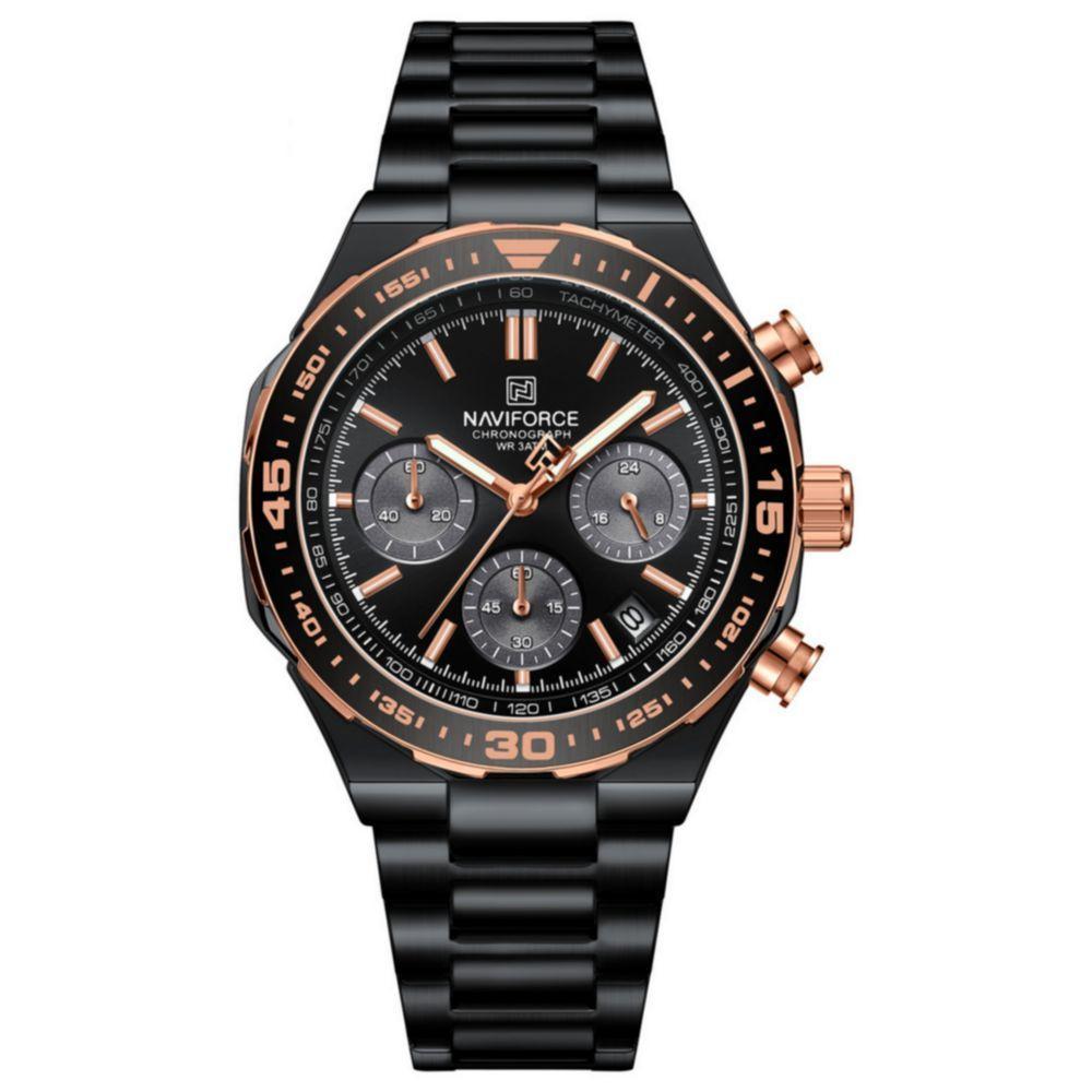 Relógio De Quartzo Masculino Com Pulseira De Aço Inoxidável Esportivo Impermeável Preto - 1