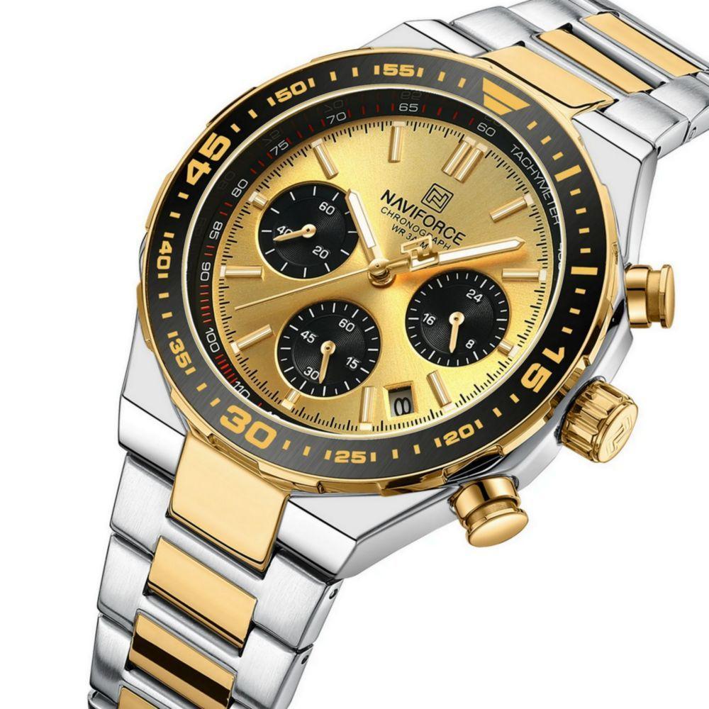 Relógio De Quartzo Masculino Com Pulseira De Aço Inoxidável Esportivo Impermeável Prata Dourado - 3