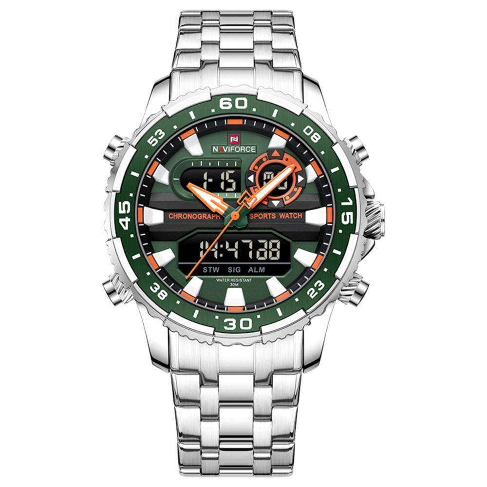 Relógio Analógico Masculino Impermeável Pulseira De Aço Inoxidável Digital Verde - 1