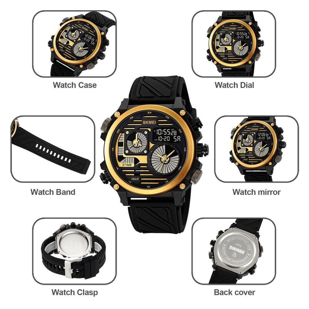 Relógio Digital , Cronômetro De Luz Led, à Prova D'água, Com Alarme, Amarelo - 2