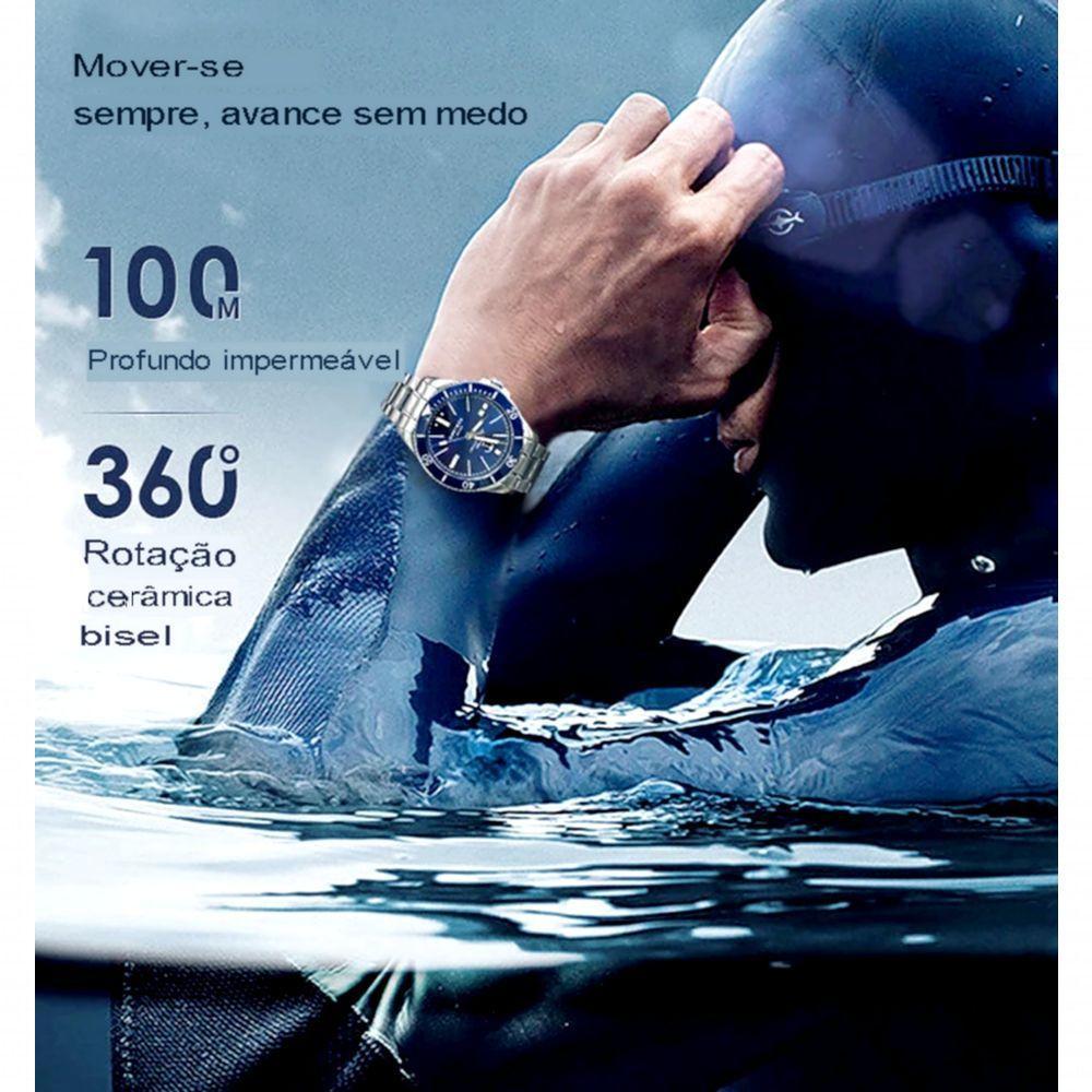 Relógio De Pulso Mecânico Masculino Anchor Automatico Impermeavel 100m à Prova Dagua Azul - 2