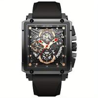 Relógio Masculino Lige, Quadrado De Pulso à Prova D'água Com Pulseira De Silicone Quartzo Esportivo Preto - 1