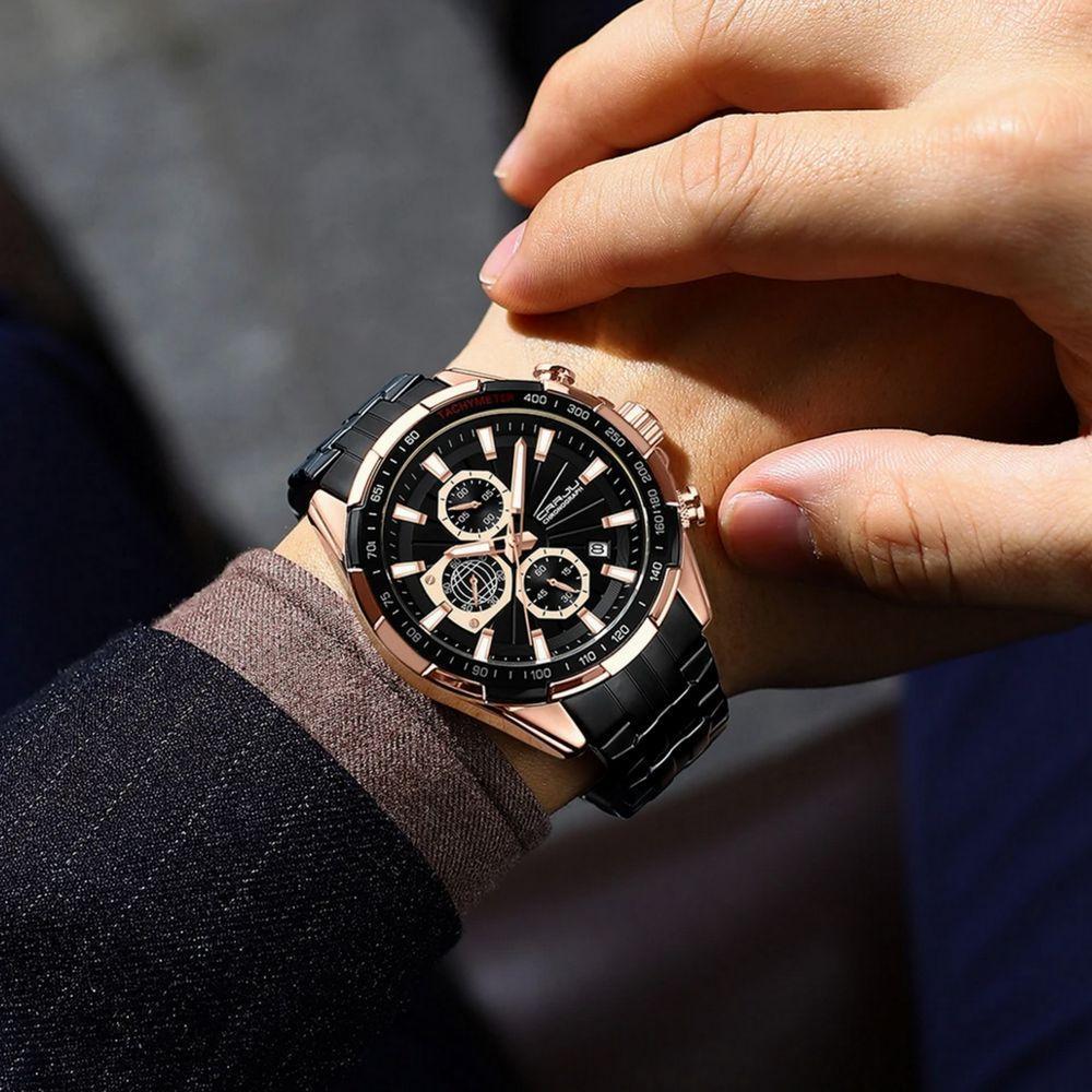 Relógio De Pulso Masculino Esportivo Resistente à água Pulseira De Aço Inoxidável Preto - 2