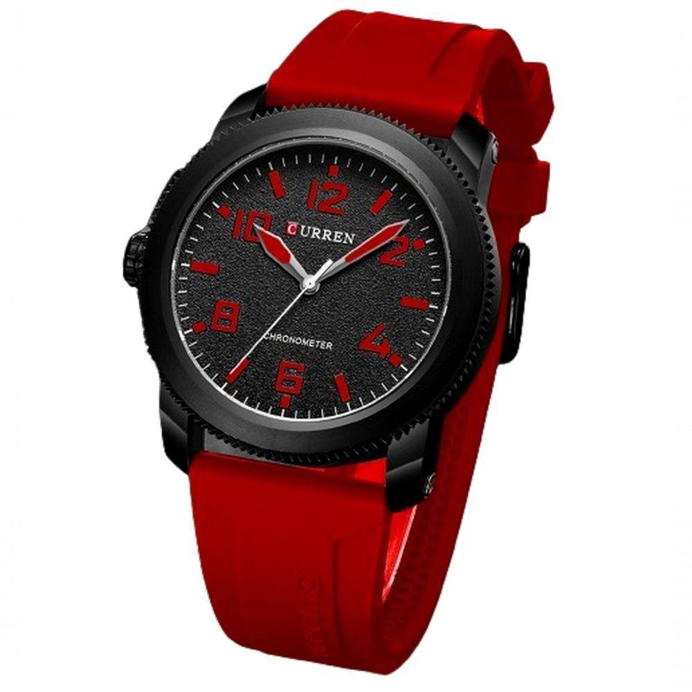 Relógio De Pulso De Quartzo Masculino Com Pulseira De Silicone Impermeavel 3atm Vermelho - 3
