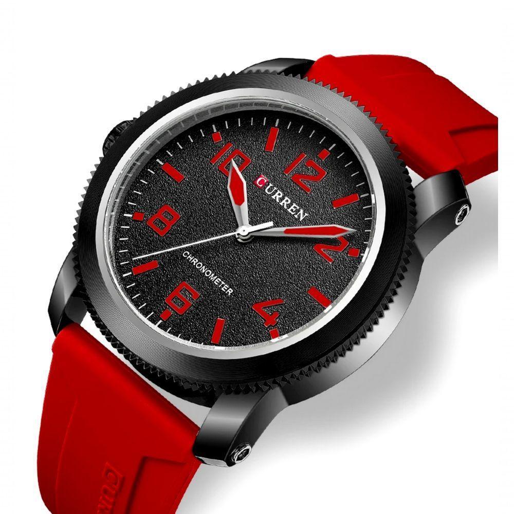 Relógio De Pulso De Quartzo Masculino Com Pulseira De Silicone Impermeavel 3atm Vermelho - 4