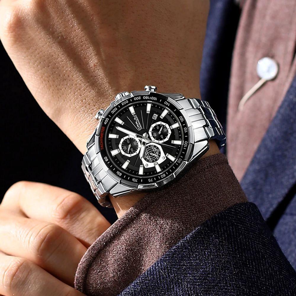 Relógio De Pulso Masculino Esportivo Resistente à água Pulseira De Aço Inoxidável Prata - 2