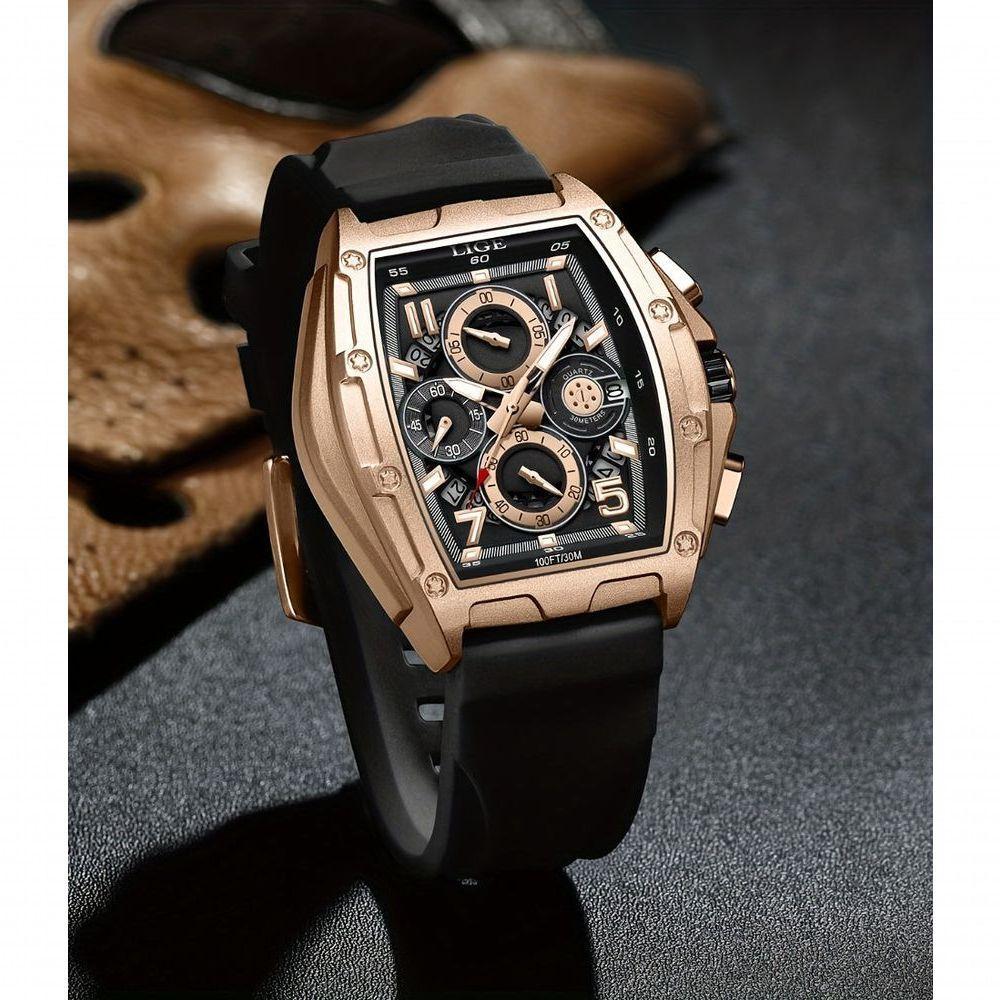 Relógio Lige Wine Cask Masculino Multifuncional à Prova D'água Dourado - 3