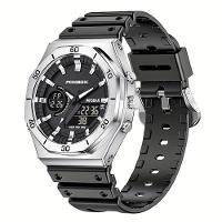 Relógio Esportivo Unissex Prova Dgua Com Display Duplo Crongrafo E Alarme Prateado - 1