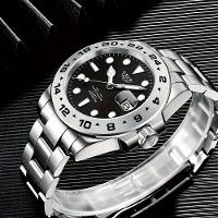 Relógio Masculinos Lige, Moda à Prova D'água Com Data Luminosa, Relógio De Quartzo Em Aço Inoxidável Preto - 3