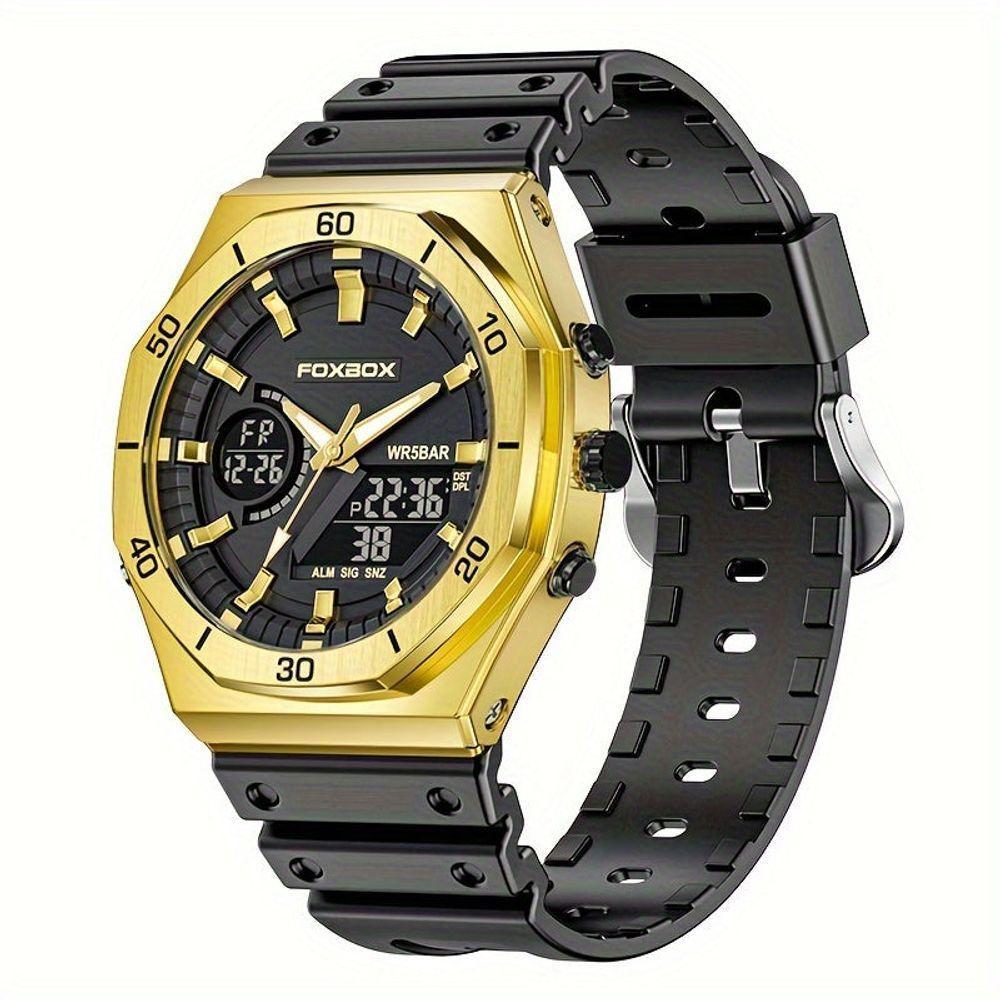 Relógio Esportivo Unissex Prova Dgua Com Display Duplo Crongrafo E Alarme Dourado - 1