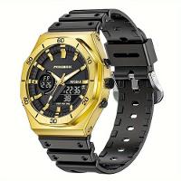 Relógio Esportivo Unissex Prova Dgua Com Display Duplo Crongrafo E Alarme Dourado - 1