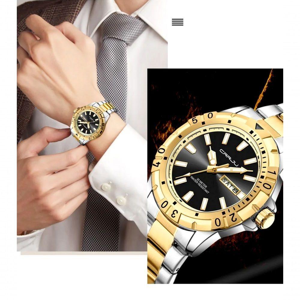 Relógio De Quartzo Em Aço Inoxidável Impermeável Masculino Clássico Analógico Preto - 3