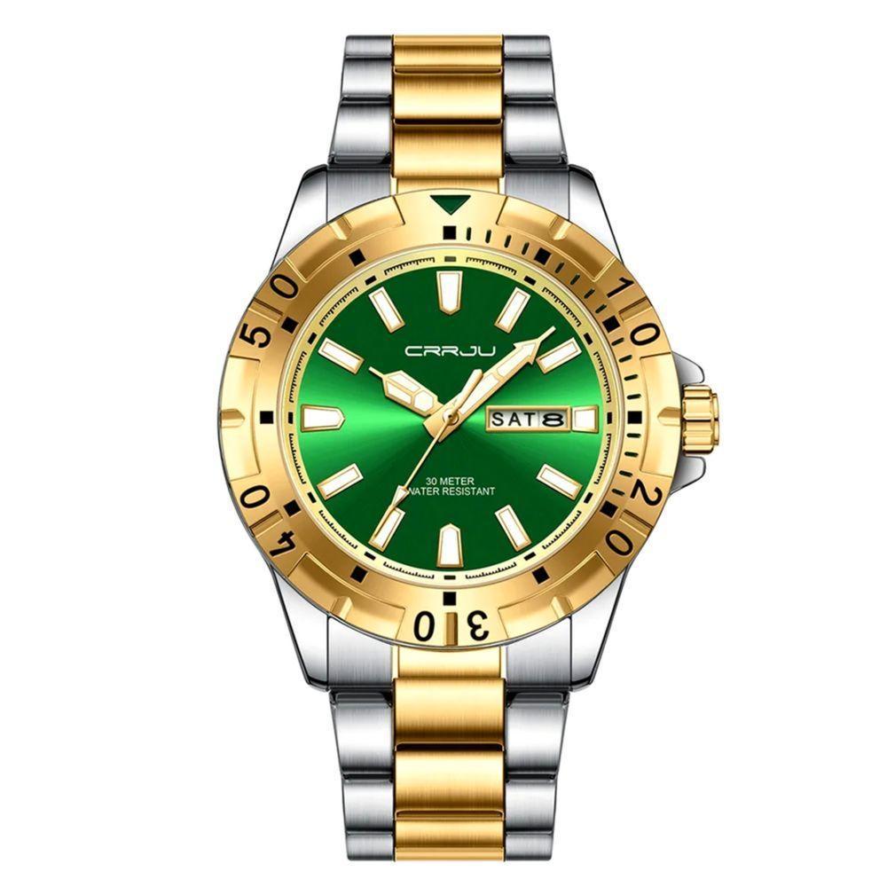 Relógio De Quartzo Em Aço Inoxidável Impermeável Masculino Clássico Analógico Verde - 1