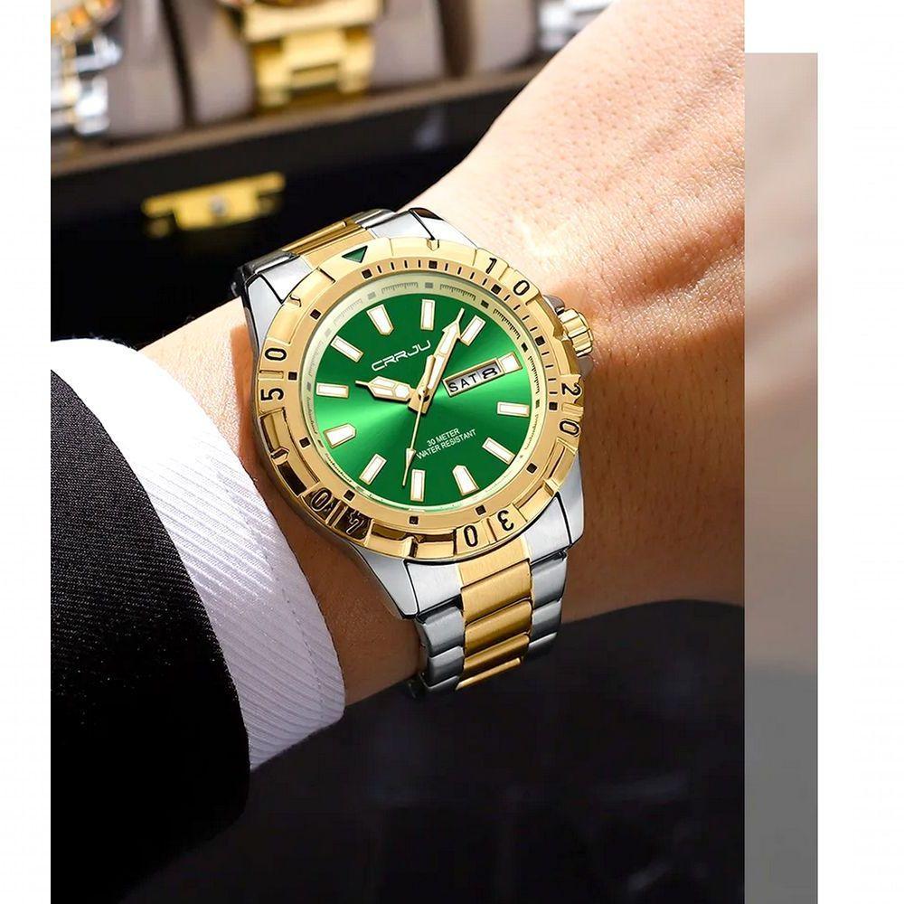 Relógio De Quartzo Em Aço Inoxidável Impermeável Masculino Clássico Analógico Verde - 2