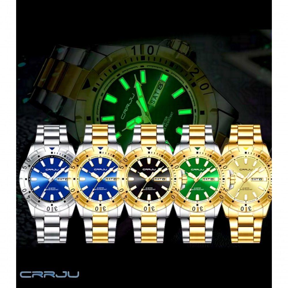 Relógio De Quartzo Em Aço Inoxidável Impermeável Masculino Clássico Analógico Azul Dourado - 2